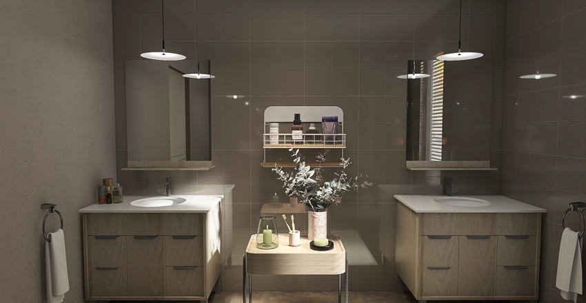 Red brick house in the country. Interior Design Render