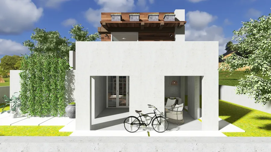 Modern Modern House in the Suburb Grey Blue Beige 3d design renderings