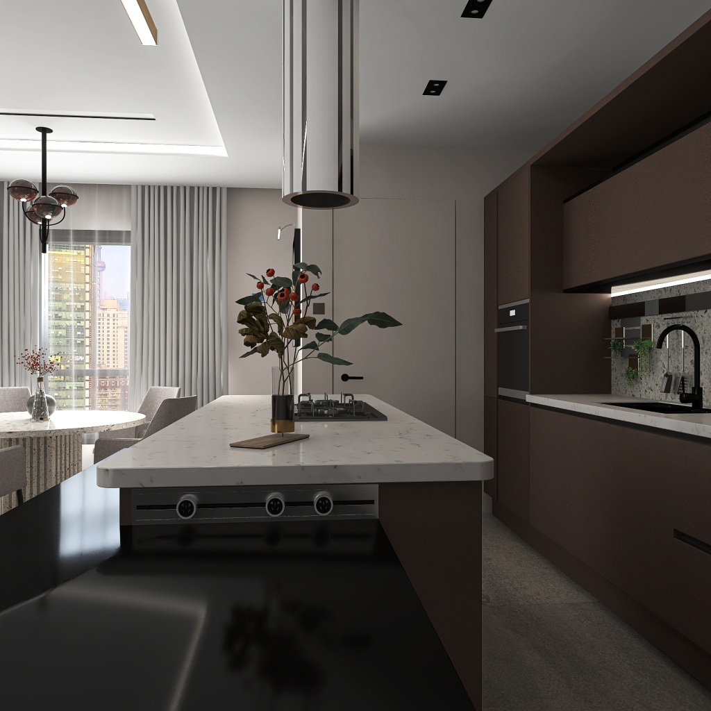 Modern Contemporary Modern Apartment Black Beige Grey Green Blue EarthyTones 3d design renderings
