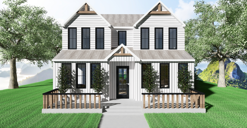 Farmhouse LIVING IN THE COUNTRY WoodTones White Grey EarthyTones 3d design renderings