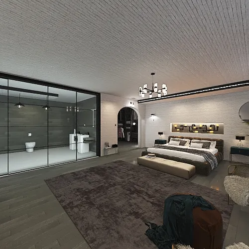 industrial bedroom en-suit design 3d design renderings