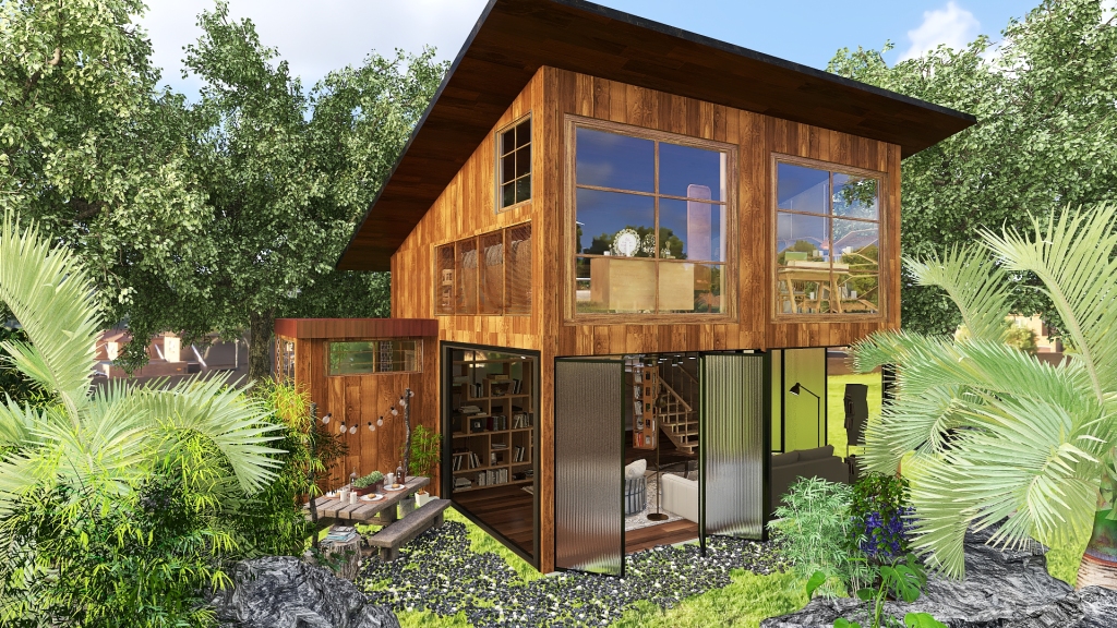 A Book Lover's Tiny Home 3d design renderings