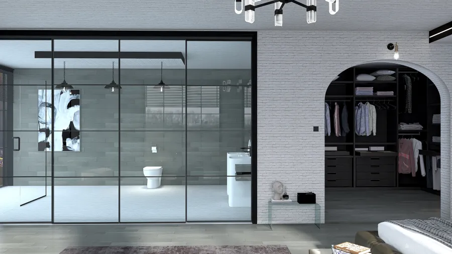 industrial bedroom en-suit design 3d design renderings
