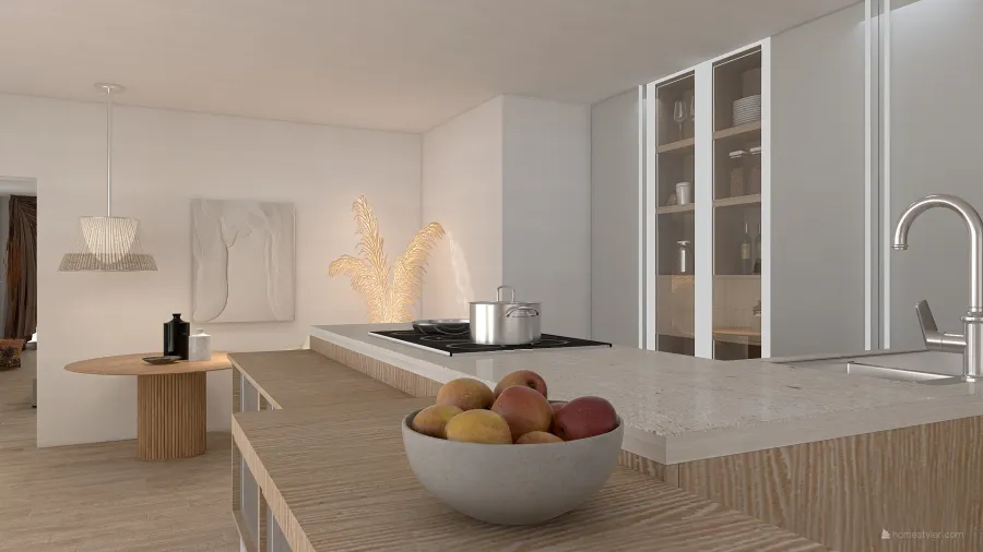 Contemporary Costal StyleOther WabiSabi WoodTones EarthyTones ColorScemeOther Beige kitchen dining room 3d design renderings