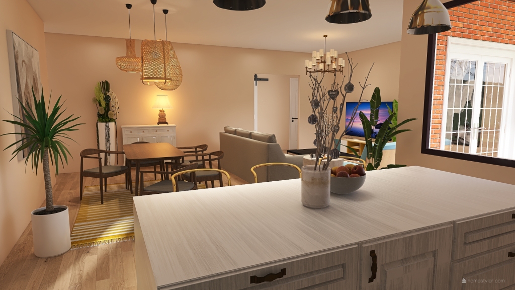 Living Room / Dining Room / Kitchen 3d design renderings
