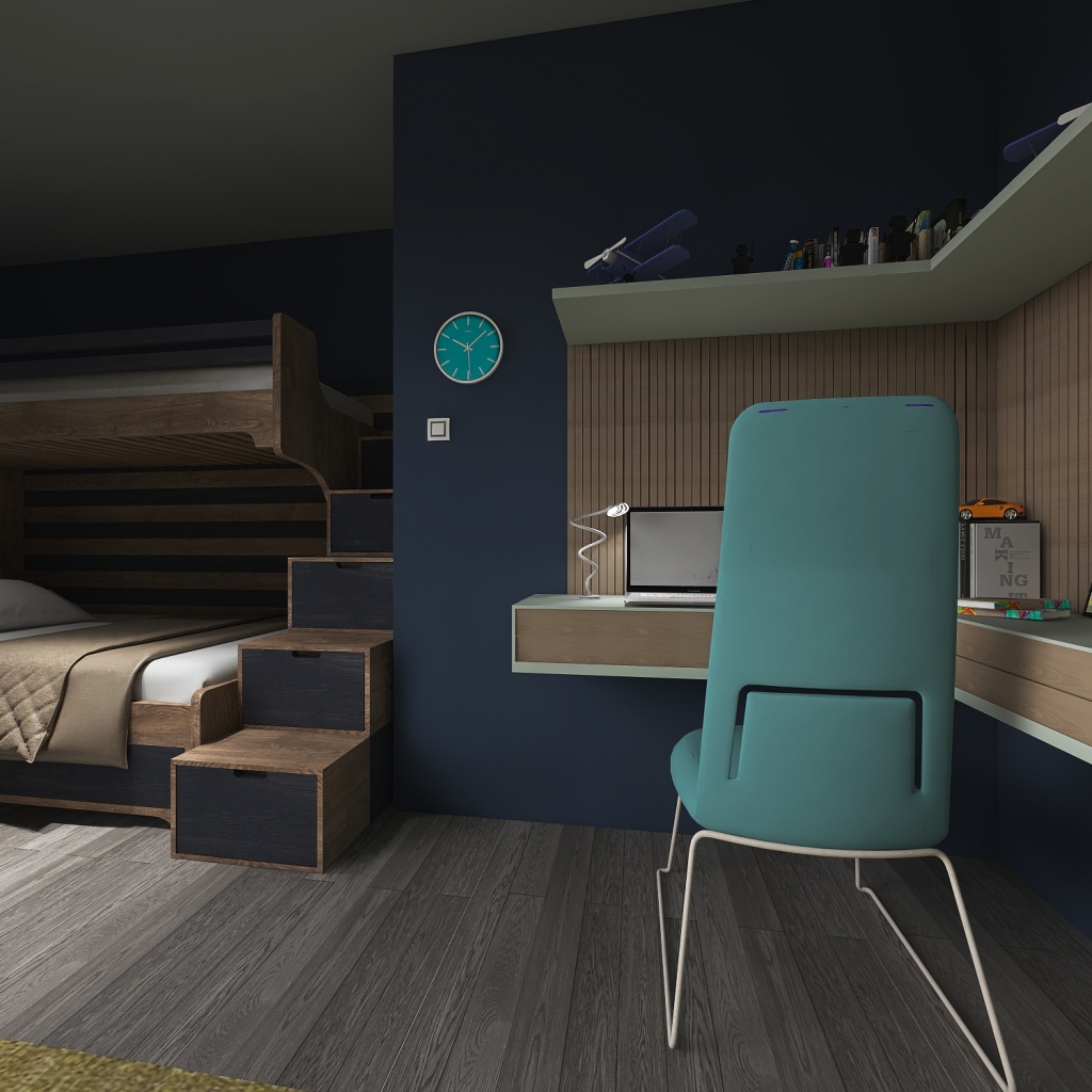 Modern Contemporary Black Beige Grey Green Blue EarthyTones Kids Room 3d design renderings