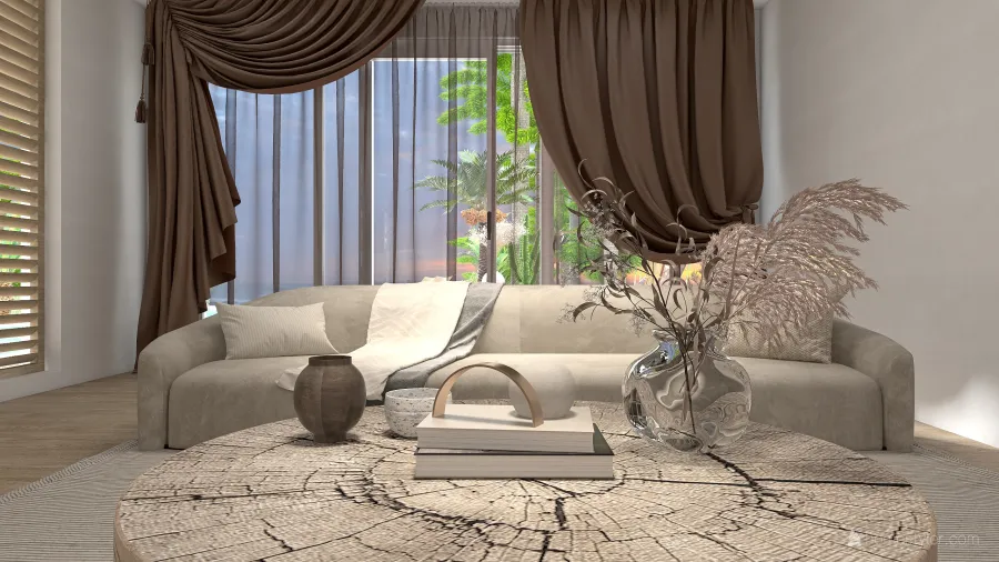 Contemporary Costal StyleOther WabiSabi WoodTones EarthyTones ColorScemeOther Beige Living Room1 3d design renderings