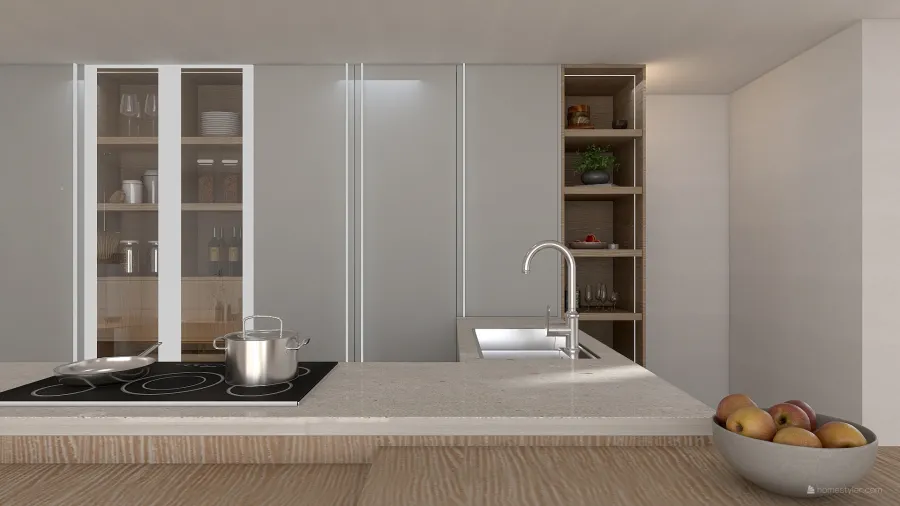Contemporary Costal StyleOther WabiSabi WoodTones EarthyTones ColorScemeOther Beige kitchen dining room 3d design renderings