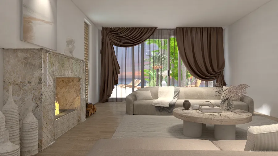 Contemporary Costal StyleOther WabiSabi WoodTones EarthyTones ColorScemeOther Beige Living Room1 3d design renderings