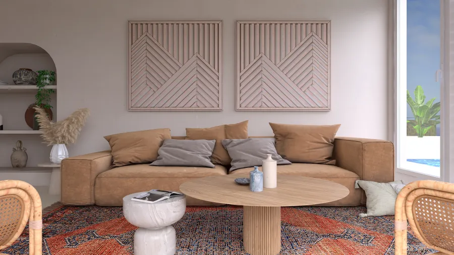 StyleOther WabiSabi WoodTones ColdTones Beige ColorScemeOther Living and Dining Room 3d design renderings
