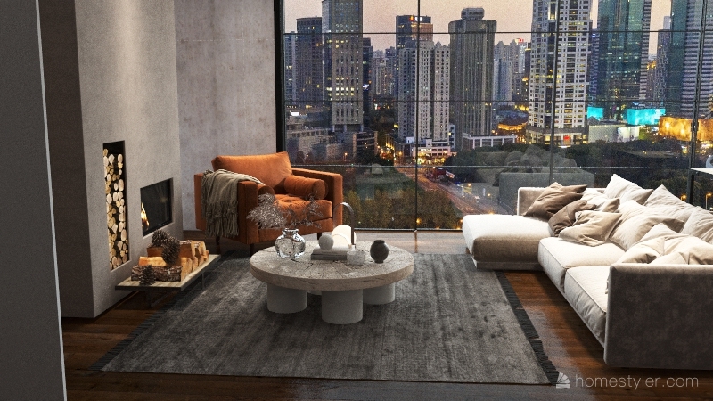 industrial earthy tone apartment 3d design renderings