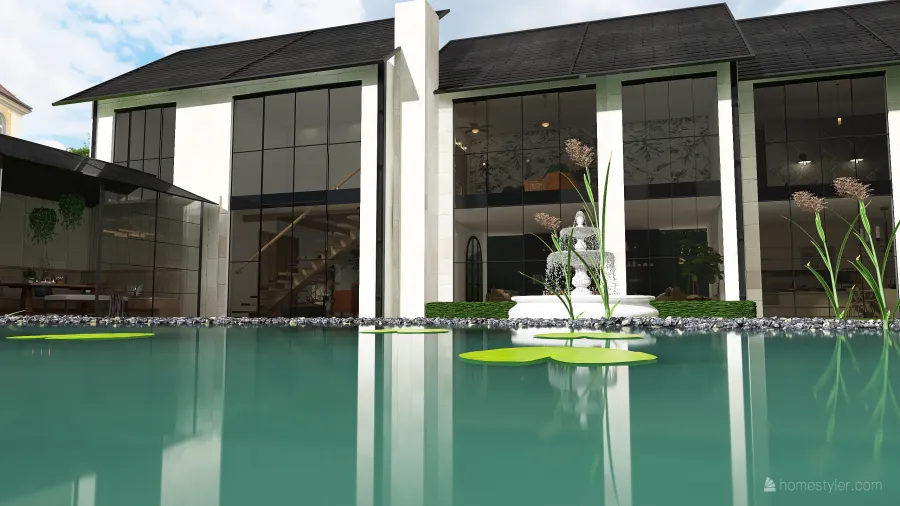 Modern WabiSabi The Lake House EarthyTones Grey Beige 3d design renderings