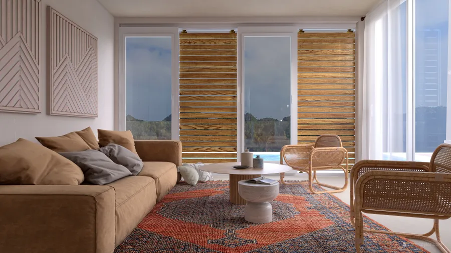 StyleOther WabiSabi WoodTones ColdTones Beige ColorScemeOther Living and Dining Room 3d design renderings
