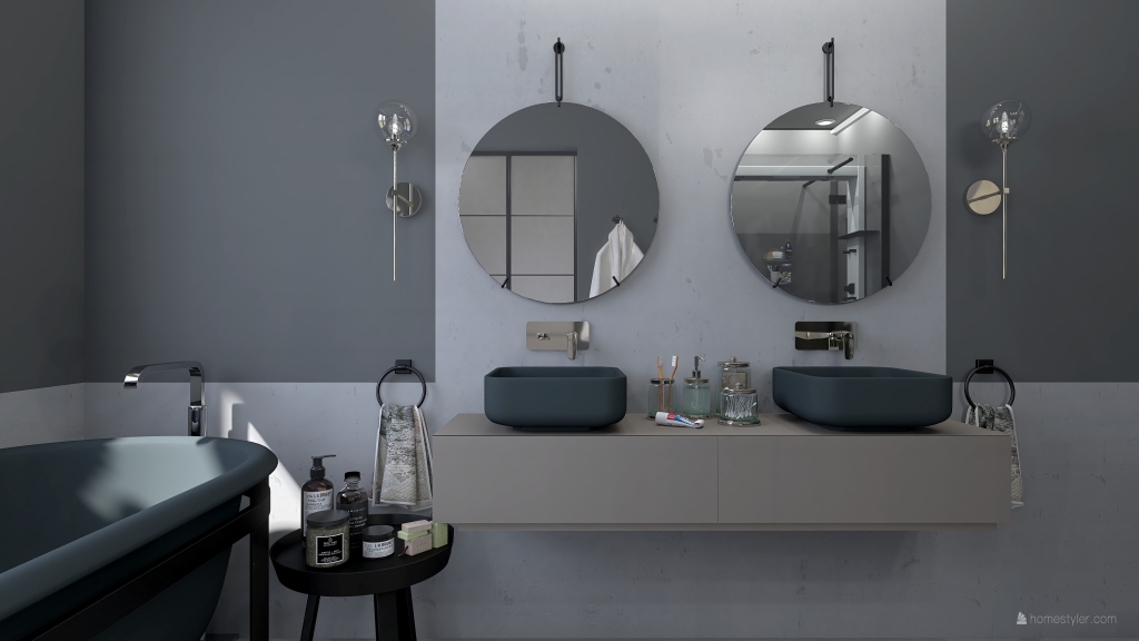 StyleOther Industrial Contemporary Blue Grey ColorScemeOther Master Bathroom 3d design renderings