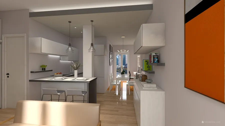 Salotto e cucina 3d design renderings