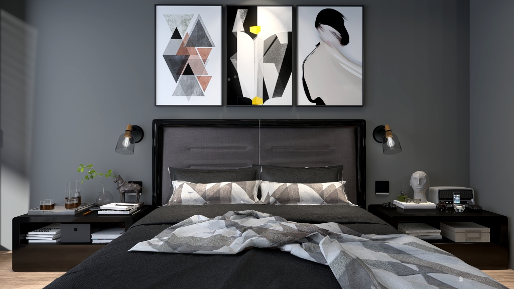 StyleOther Industrial Contemporary Blue Grey ColorScemeOther Master Bedroom 3d design renderings