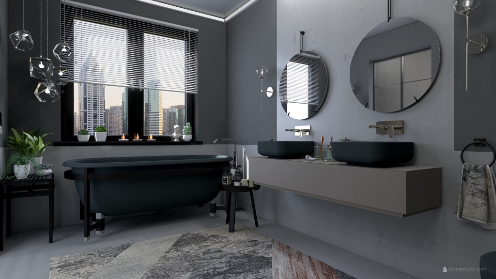 StyleOther Industrial Contemporary Blue Grey ColorScemeOther Master Bathroom 3d design renderings
