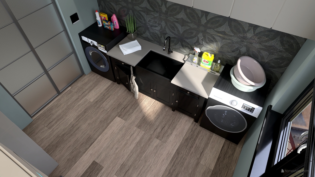 StyleOther Industrial Contemporary Blue Grey ColorScemeOther Laundry Room 3d design renderings