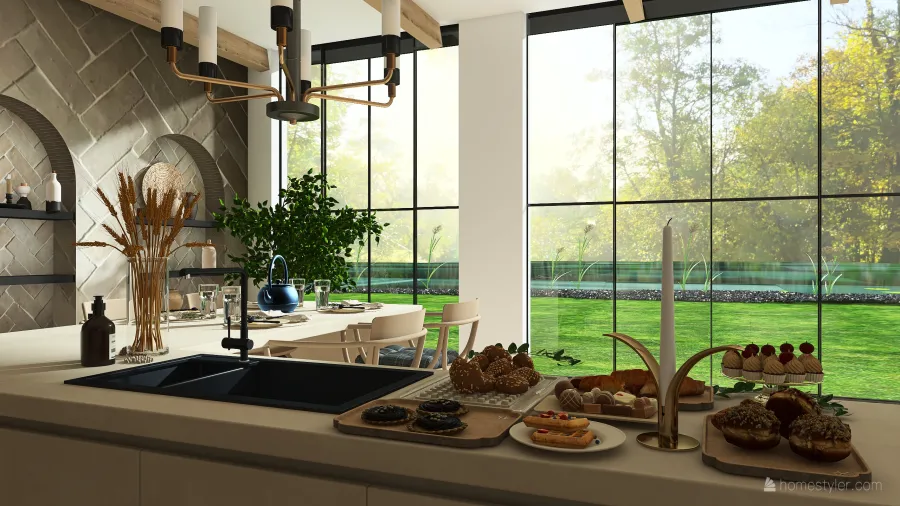 Modern WabiSabi The Lake House EarthyTones Grey Beige 3d design renderings