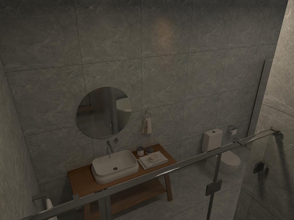 WabiSabi WoodTones White Bathroom 3d design renderings