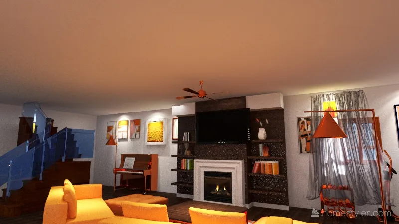 orange themed house 3d design renderings