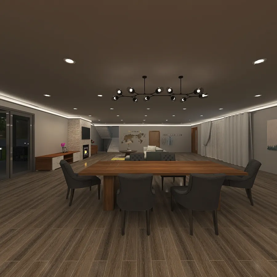 Cozinha e sala de estar 3d design renderings