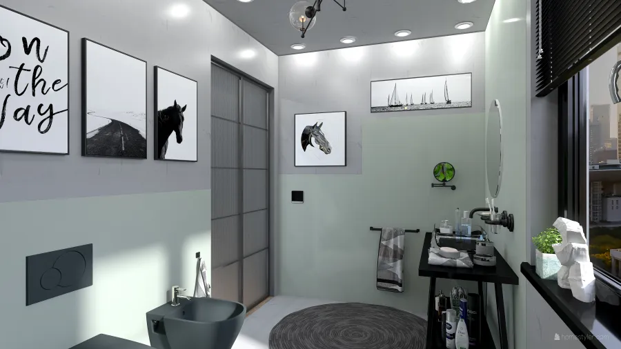 StyleOther Industrial Contemporary Blue Grey ColorScemeOther Second Bathroom 3d design renderings