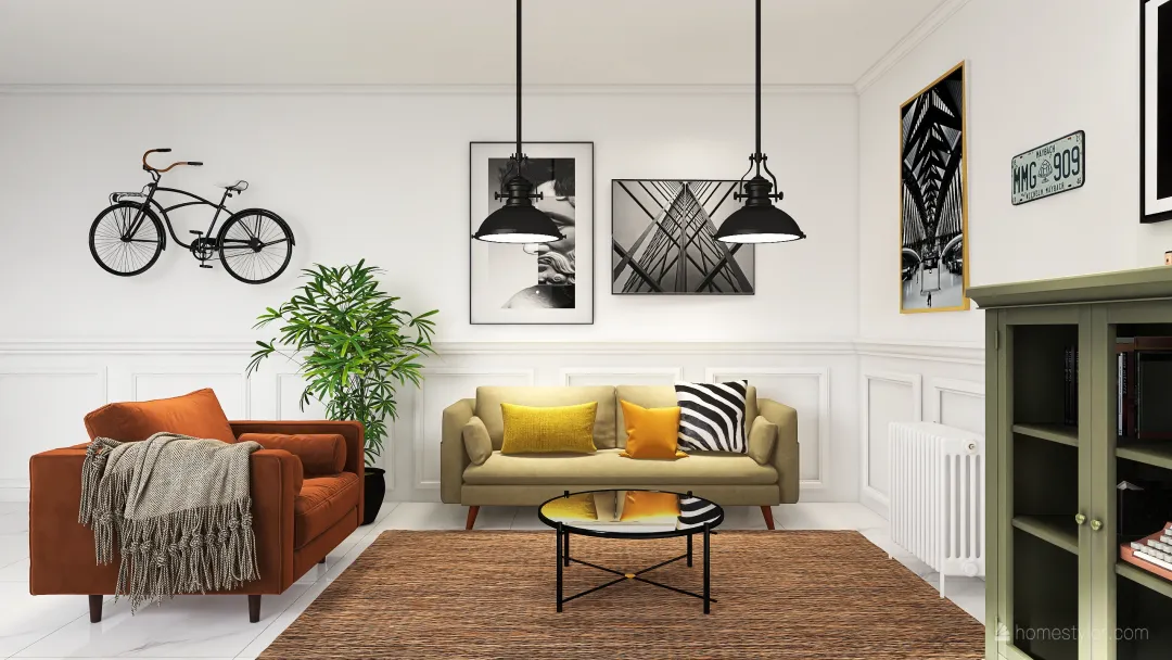 Industrial StyleOther Apartamento pequeno Red Yellow ColorScemeOther Grey 3d design renderings
