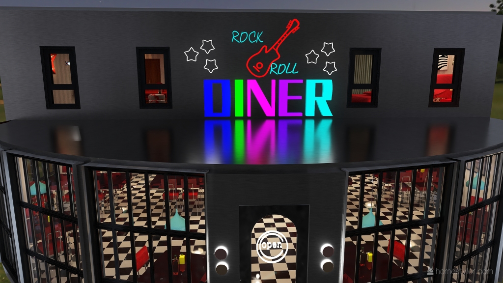 Time Travel 1950's Rock and Roll Diner 3d design renderings