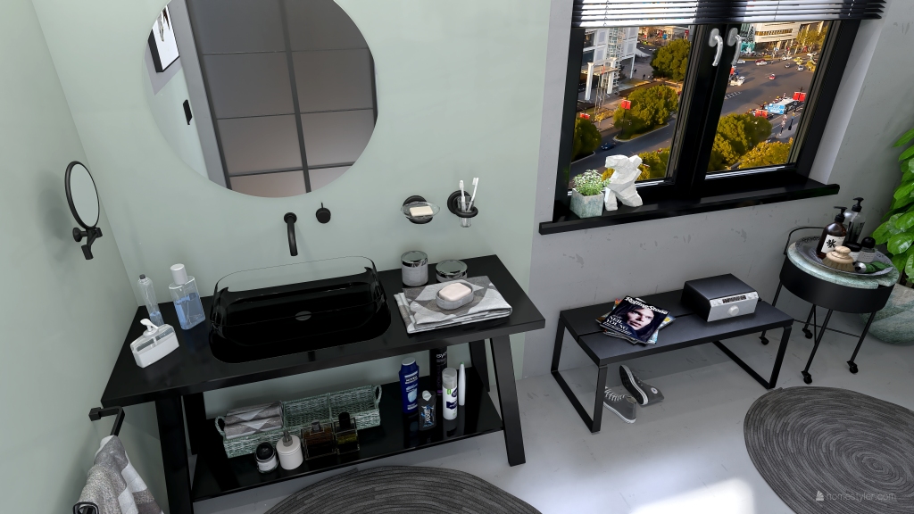 StyleOther Industrial Contemporary Blue Grey ColorScemeOther Second Bathroom 3d design renderings