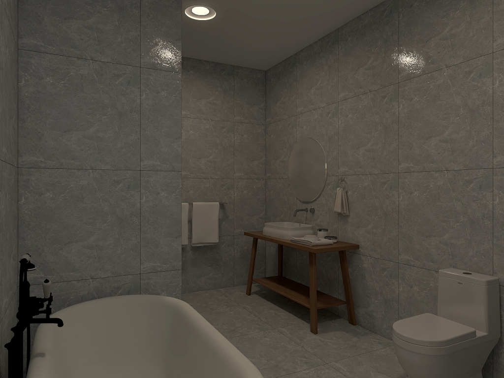 WabiSabi WoodTones White Bathroom 3d design renderings