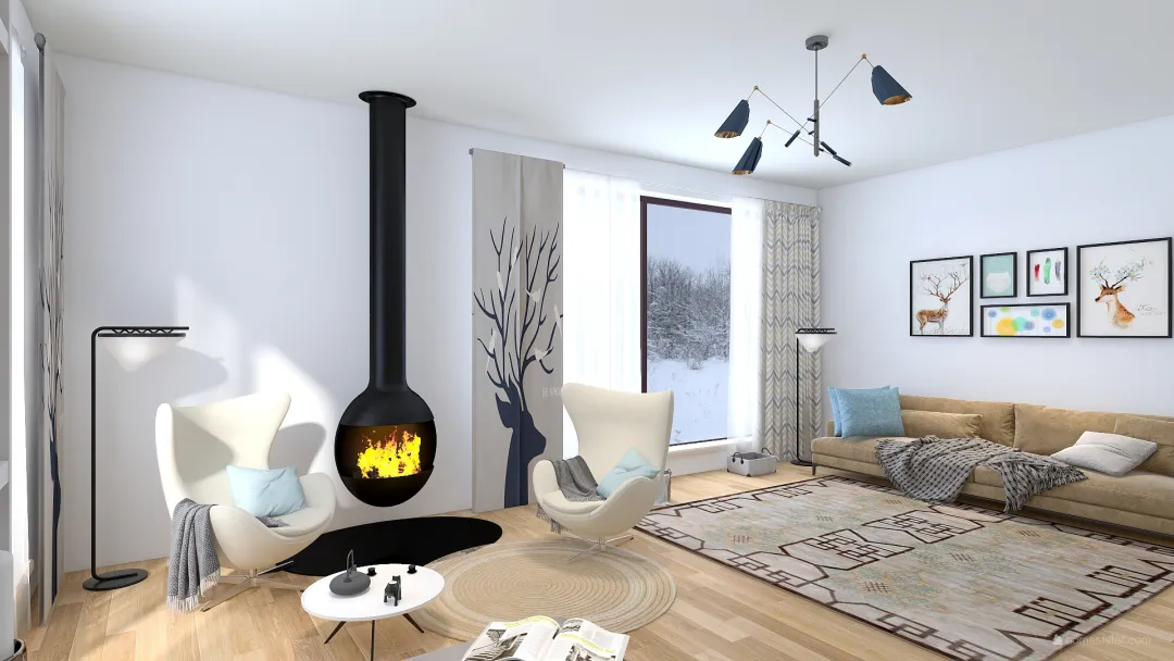 скандинавский стиль гостиная 3d design renderings