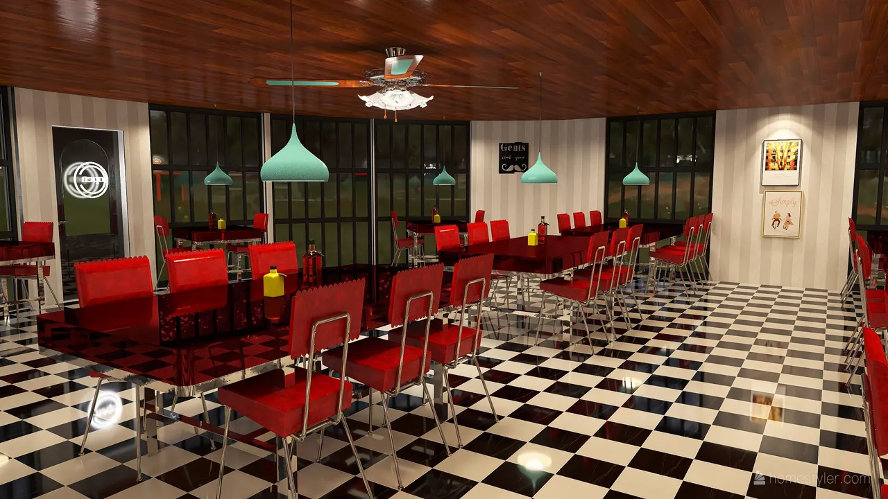 Time Travel 1950's Rock and Roll Diner 3d design renderings