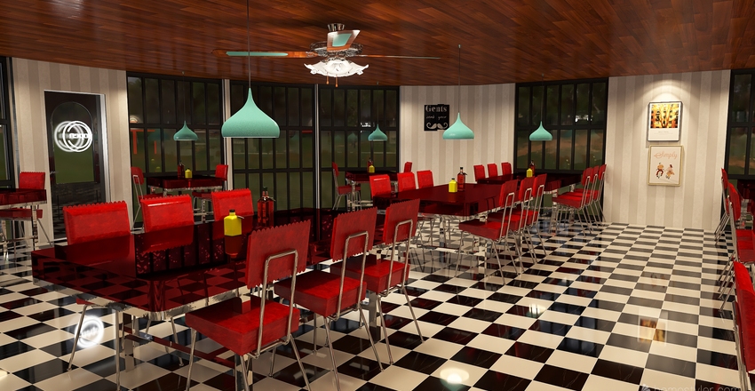 Time Travel 1950's Rock and Roll Diner Interior Design Render