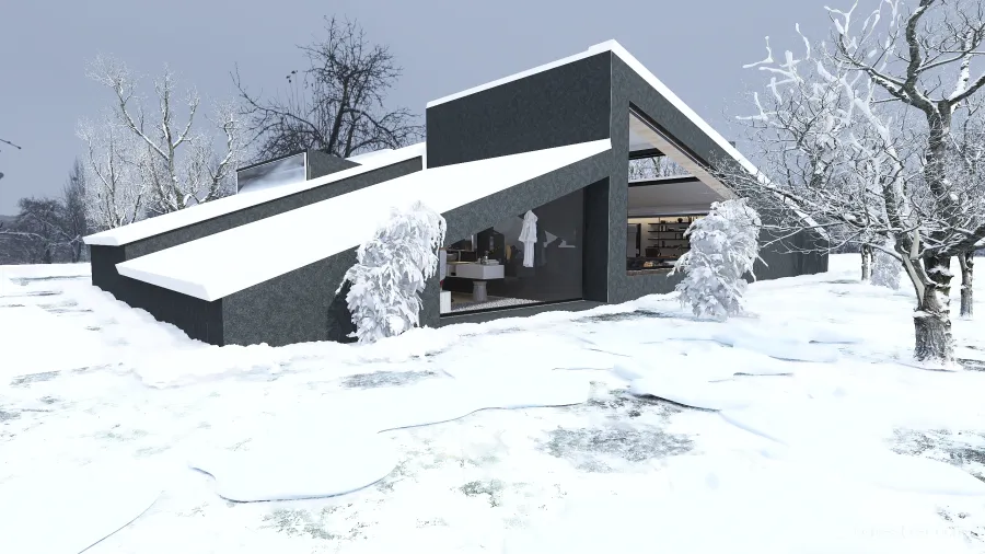 Industrial Modern Casa de invierno Beige Grey WoodTones 3d design renderings