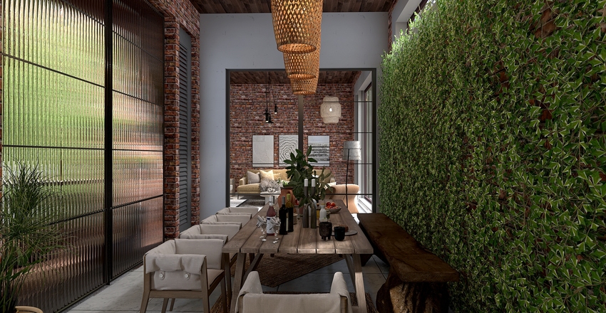 Earthy brick and concrete. Interior Design Render