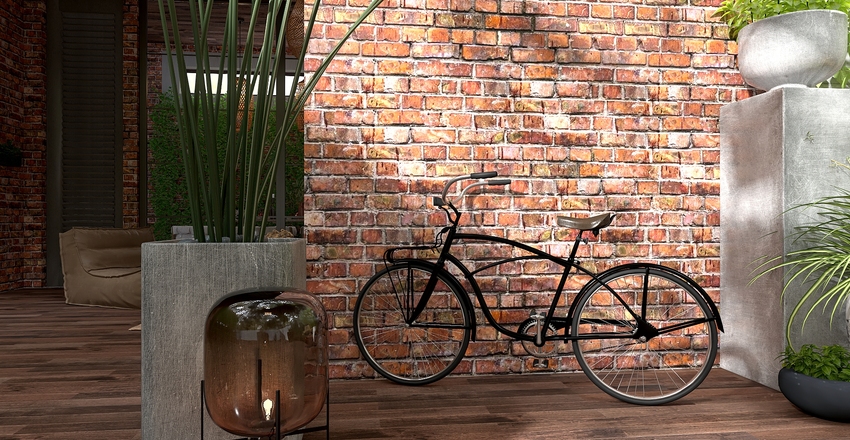 Earthy brick and concrete. Interior Design Render