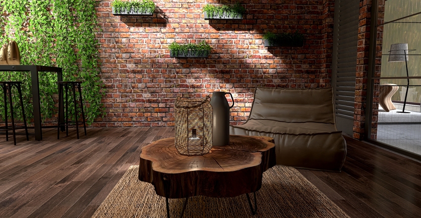 Earthy brick and concrete. Interior Design Render