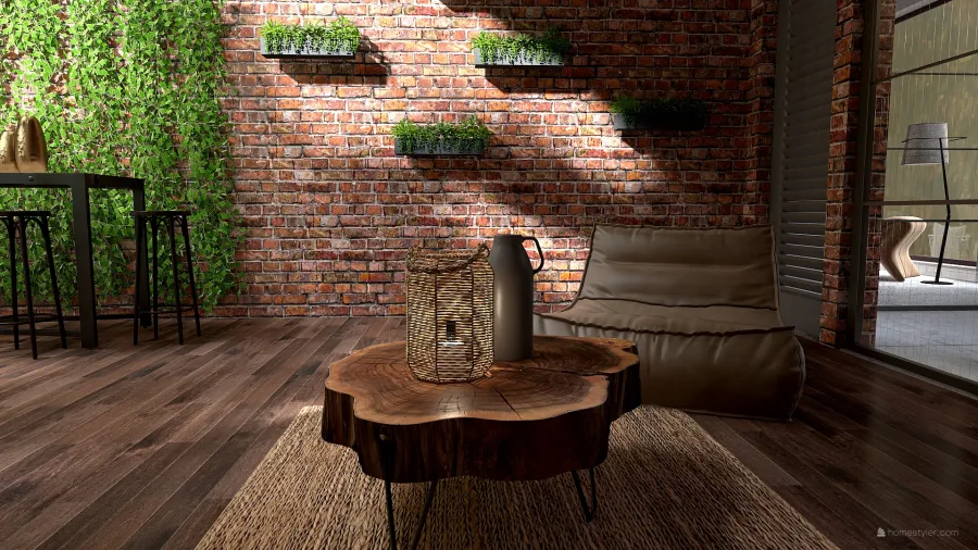 Earthy brick and concrete. 3d design renderings