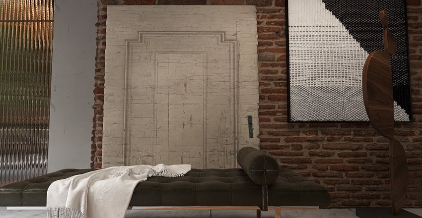 Earthy brick and concrete. Interior Design Render