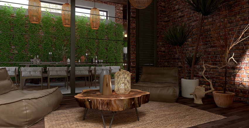 Earthy brick and concrete. Interior Design Render