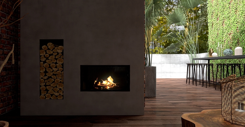 Earthy brick and concrete. Interior Design Render