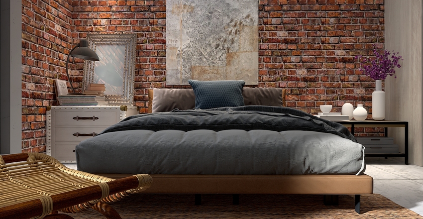 Earthy brick and concrete. Interior Design Render