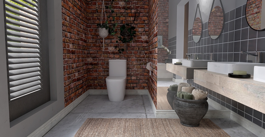 Earthy brick and concrete. Interior Design Render