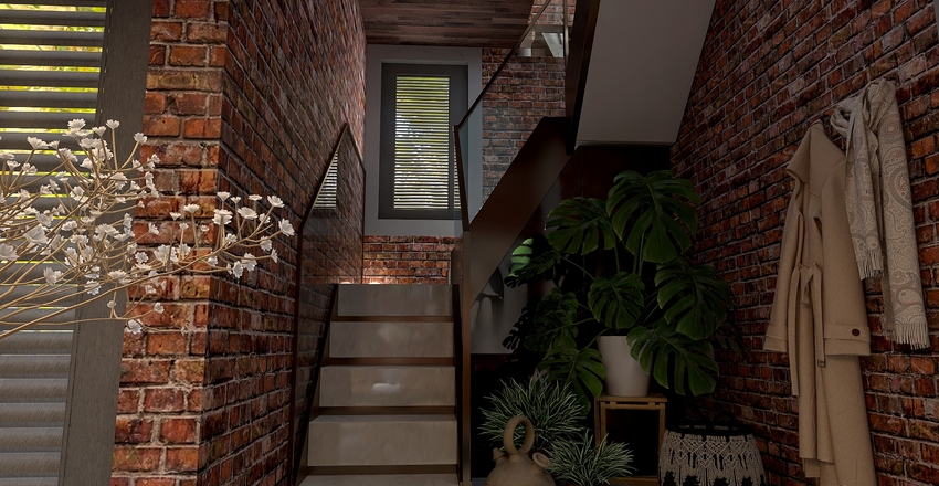 Earthy brick and concrete. Interior Design Render