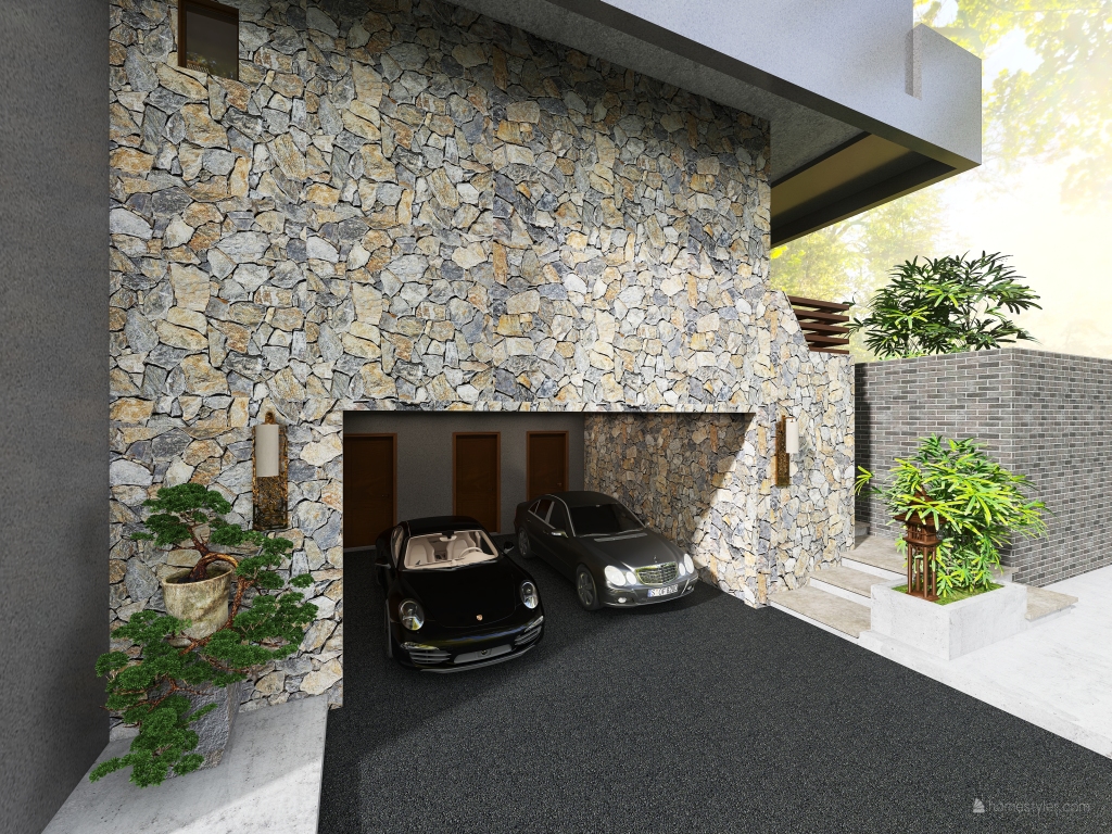 Asian Modern TropicalTheme Shinrin-Yoku House WoodTones Grey 3d design renderings