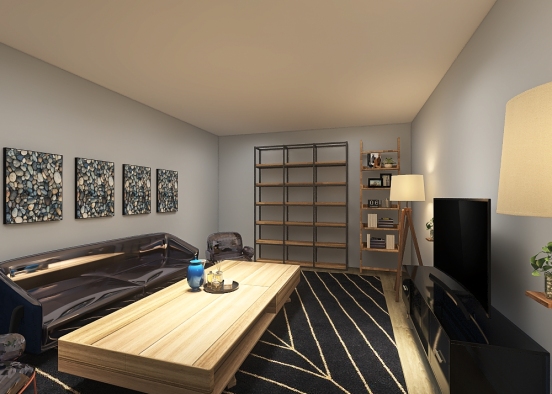 Navy Simple living  room Design Rendering