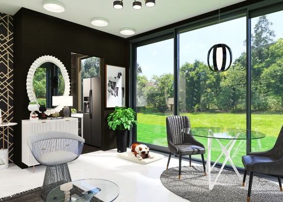 Modern Minimalist Tiny House with Black and White Interior Design Rendering