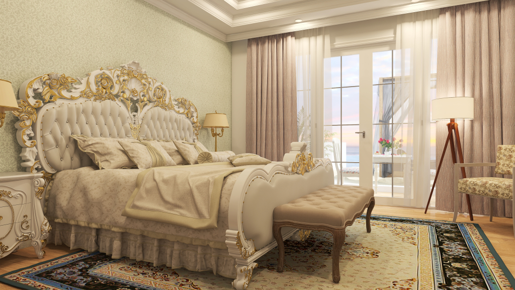 Traditional StyleOther ArtDeco Green White Master Bedroom 3d design renderings