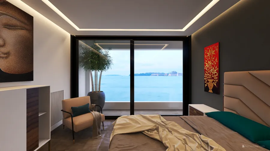 Contemporary Modern StyleOther Blue ColorScemeOther Orange WarmTones Second Bedroom 3d design renderings